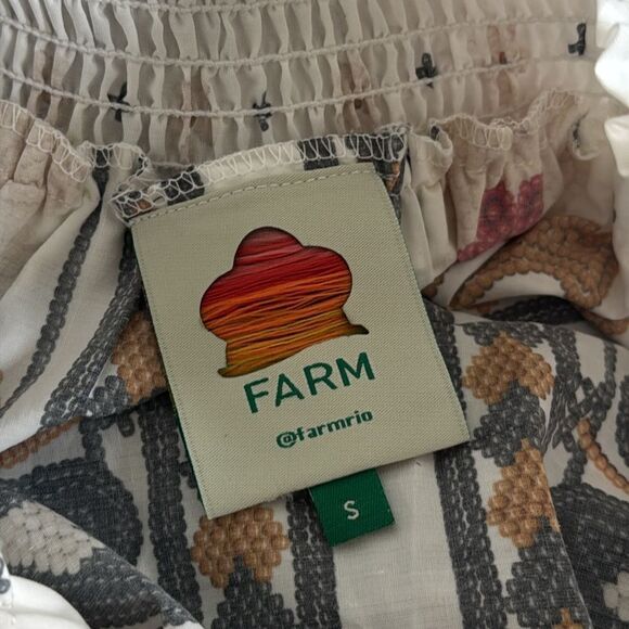 Farm Rio Flower Fan Tapestry Off-White Midi Dress S - Picture 7 of 9